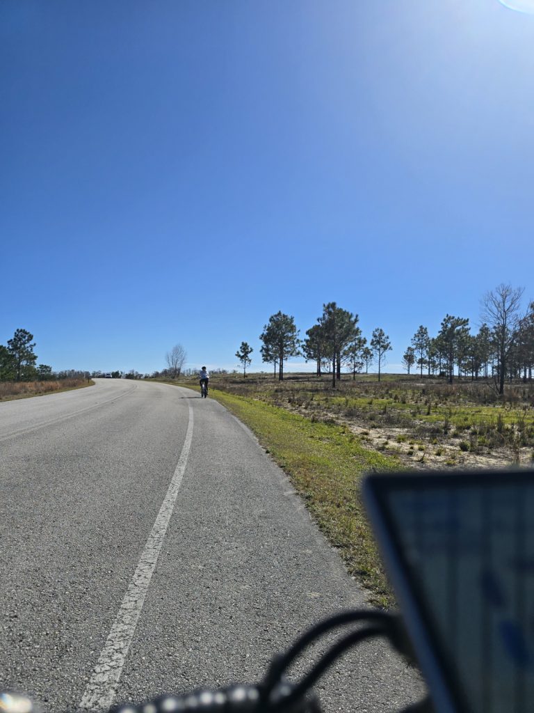 Biking along the paved road