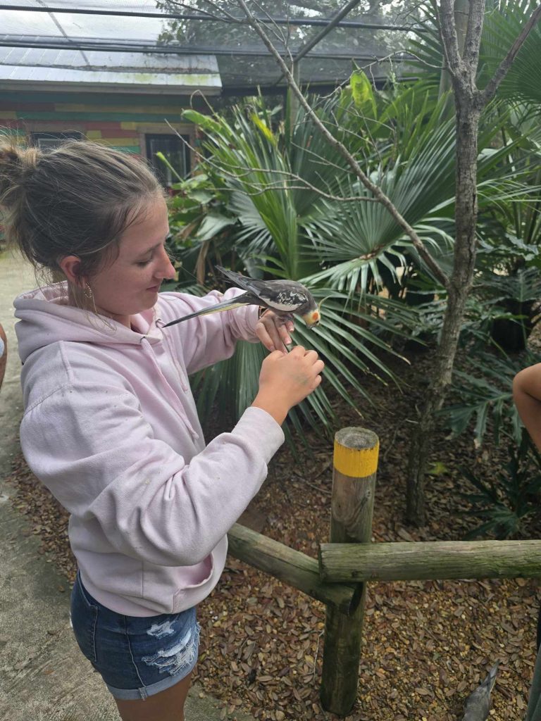 Emma feeding a bird